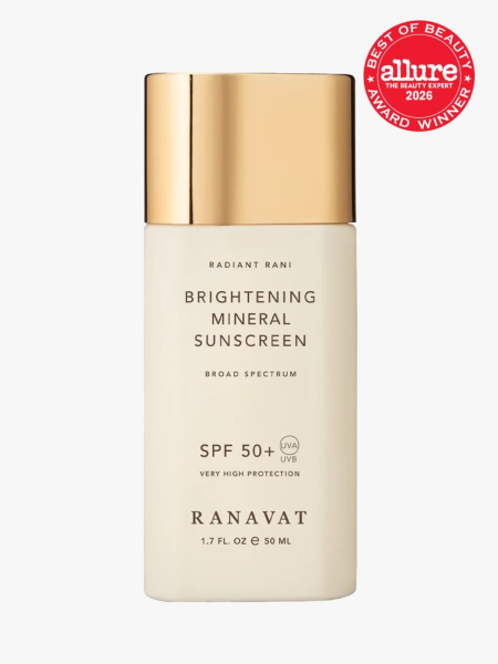 Ranavat Brightening Mineral Sunscreen SPF 50+ in branded component on a light gray background with the 2026 best of beauty seal in the top right corner