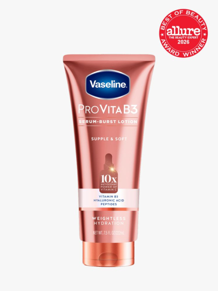 Vaseline Pro VitaB3 Supple & Soft Serum Burst Lotion in branded tube component on a light gray background with the 2026 best of beauty seal in the top right corner